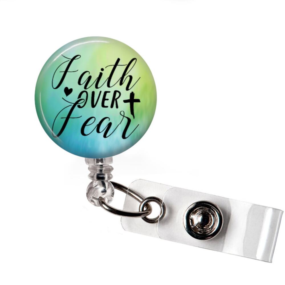 Faith Over Fear Badge Reel Christian Faith Retractable ID Holder